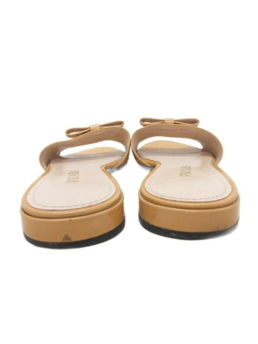 Prada Flat Sandals Mule Ribbon Motif Logo Gold 37.5 Beige Yellow - Picture 3 of 8